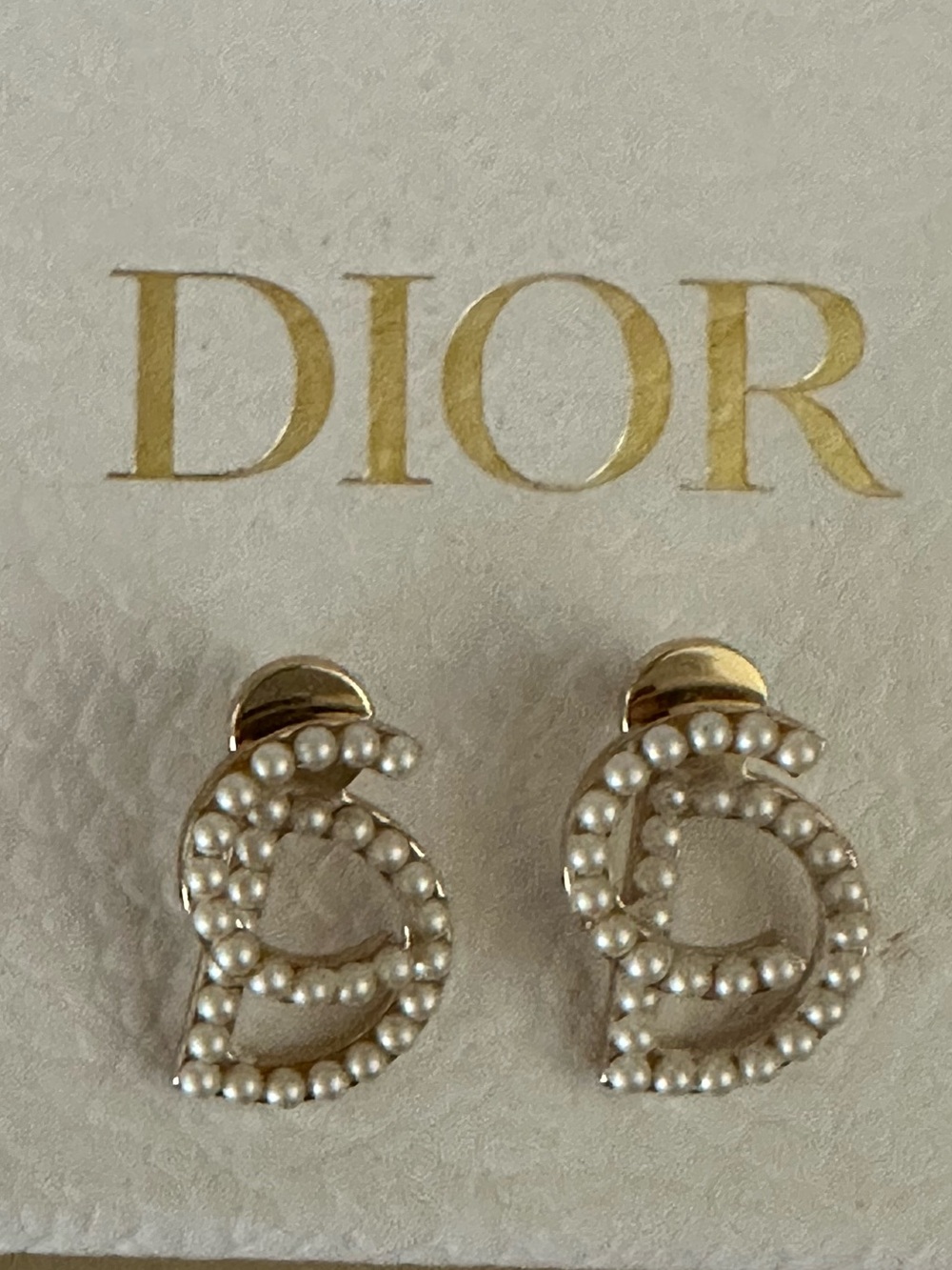 Dior Gold and White Faux Pearl 'CD' Earrings